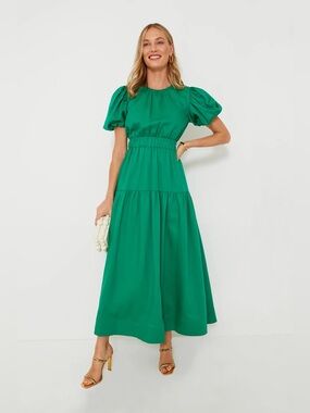 Hyacinth House Kelly Green Linen Blend Puff Sleeve Ginny Maxi Dress Size Medium